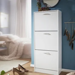 Schuhkipper mit 3 Fächern für 18 Paar Schuhe Schuhkommode Schuhschrank Holz Weiß