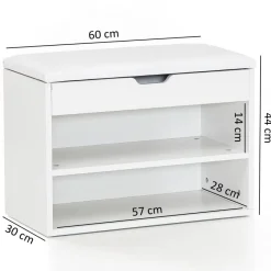 Schuhregal mit Klappdeckel und gepolstertem Sitz 60x30x40 cm Schuhbank Flurbank Garderobenbank