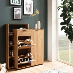 Schuhschrank FineBuy Schuhkipper Garderobe Eiche 110 cm Schuhkommode Flurschrank