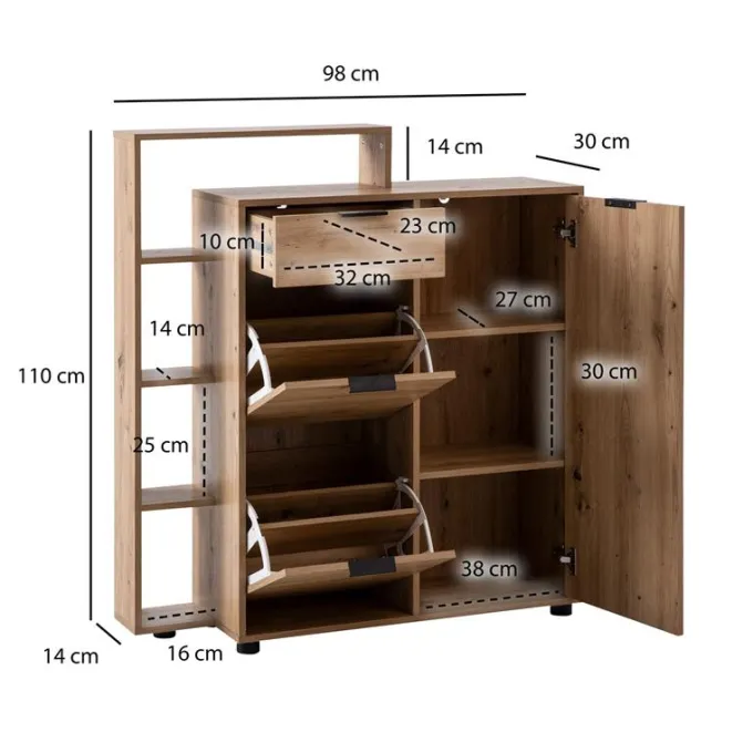Schuhschrank FineBuy Schuhkipper Garderobe Eiche 110 cm Schuhkommode Flurschrank