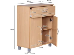Schuhschrank FineBuy Schuhkommode Buche Optik 60 cm mit Schublade und 2 Türen