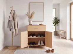 Schuhschrank FineBuy Schuhkommode Buche Optik 60 cm mit Schublade und 2 Türen