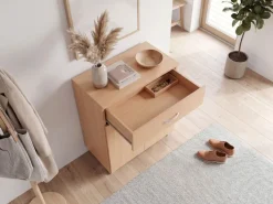 Schuhschrank FineBuy Schuhkommode Buche Optik 60 cm mit Schublade und 2 Türen