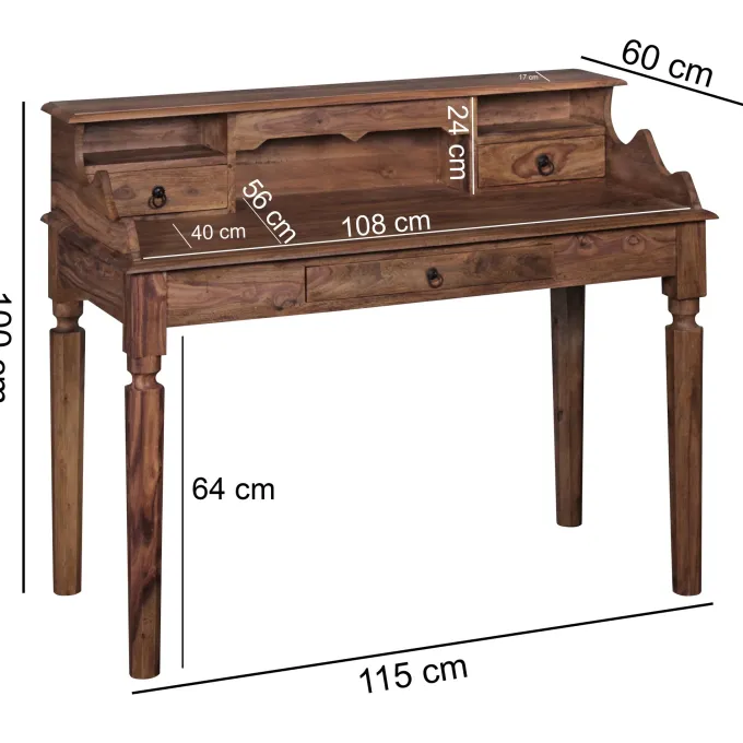 Sekretär FineBuy Schreibtisch Holz Massiv Konsolentisch 115 cm mit Schubladen