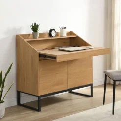 Sekretär MDF 100cm Eiche Dekor Kompakt Schreibtisch mit Stauraum Home Office