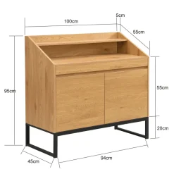 Sekretär MDF 100cm Eiche Dekor Kompakt Schreibtisch mit Stauraum Home Office