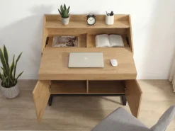 Sekretär MDF 100cm Eiche Dekor Kompakt Schreibtisch mit Stauraum Home Office