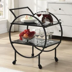 Servierwagen FineBuy Barwagen Metall Schwarz Glas Rollwagen 2 Etagen Rollen