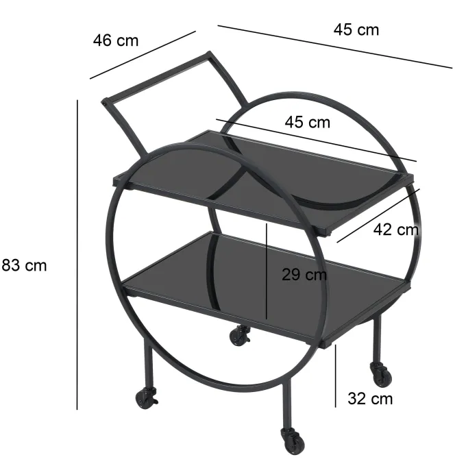 Servierwagen FineBuy Barwagen Metall Schwarz Glas Rollwagen 2 Etagen Rollen