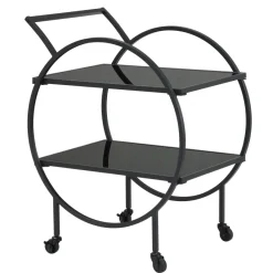 Servierwagen FineBuy Barwagen Metall Schwarz Glas Rollwagen 2 Etagen Rollen