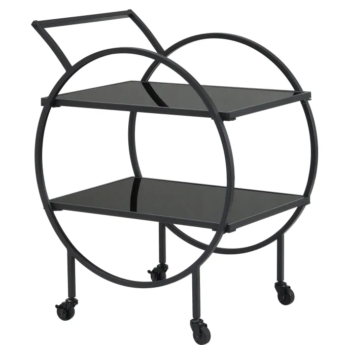 Servierwagen FineBuy Barwagen Metall Schwarz Glas Rollwagen 2 Etagen Rollen