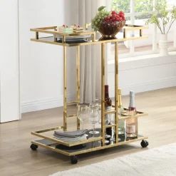 Servierwagen FineBuy Barwagen Gold Glas Metall 67,5 cm Rollwagen Flaschenhalter