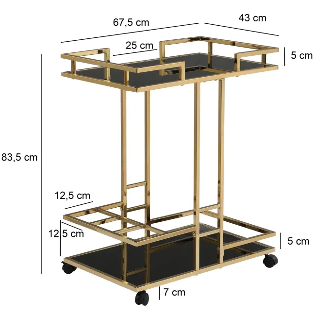 Servierwagen FineBuy Barwagen Gold Glas Metall 67,5 cm Rollwagen Flaschenhalter