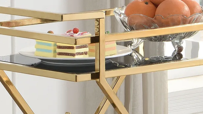 Servierwagen FineBuy Moderner Barwagen mit Rollen Gold Glas Metall 65x80x40 cm