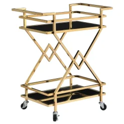 Servierwagen FineBuy Moderner Barwagen mit Rollen Gold Glas Metall 65x80x40 cm