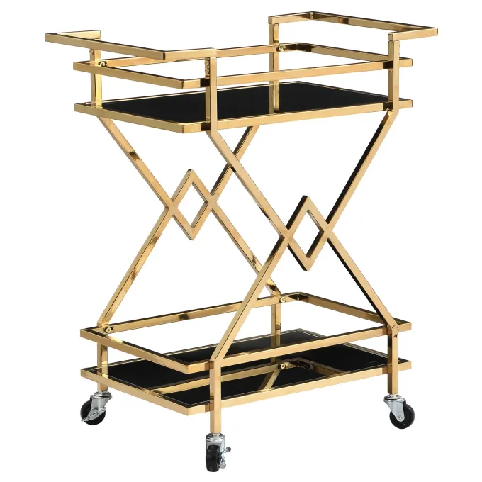 Servierwagen FineBuy Moderner Barwagen mit Rollen Gold Glas Metall 65x80x40 cm