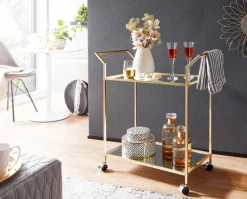 Servierwagen FineBuy Teewagen Gold Beistelltisch Rollen Speisewagen Glas Metall