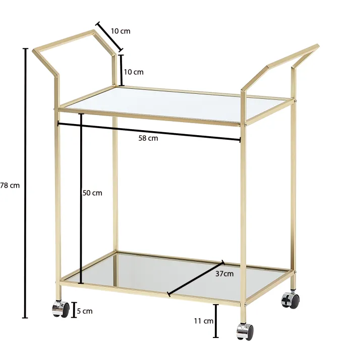 Servierwagen FineBuy Teewagen Gold Beistelltisch Rollen Speisewagen Glas Metall