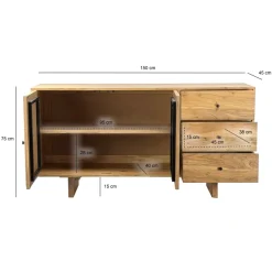 Sideboard Akazie Massivholz 150cm Massive Kommode Echtholz Anrichte Handmade