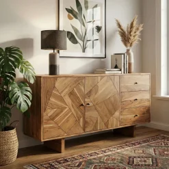 Sideboard Akazie Massivholz 150cm Massive Kommode Echtholz Anrichte Handmade
