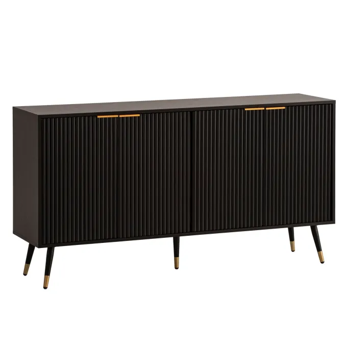 Sideboard 150cm MDF Eiche Schwarz Dekor Kommode mit 4 Türen edles Design