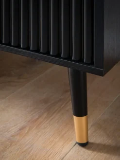 Sideboard 150cm MDF Eiche Schwarz Dekor Kommode mit 4 Türen edles Design