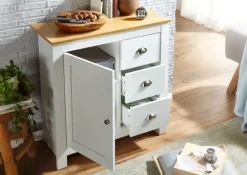 Sideboard 80 cm MDF Weiß & Eiche Dekor Design Kommode mit 3 Schubladen & 1 Tür