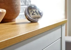 Sideboard 80 cm MDF Weiß & Eiche Dekor Design Kommode mit 3 Schubladen & 1 Tür