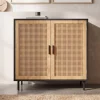 Sideboard 80cm mit 2 Türen in Rattan Wiener Geflecht Design Kommode Schwarz