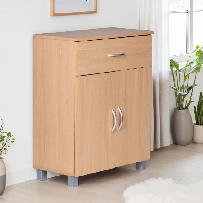 Sideboard 60cm mit 2 Türen & 1 Schublade Moderne Kommode Allzweckschrank Flurschrank