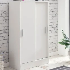 Sideboard 60cm Weiß mit 2 Schiebetüren Aktenschrank Kommode in modernem Design