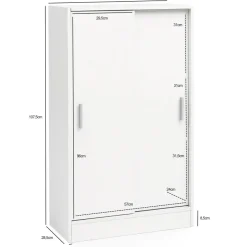 Sideboard 60cm Weiß mit 2 Schiebetüren Aktenschrank Kommode in modernem Design