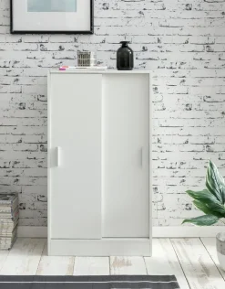 Sideboard 60cm Weiß mit 2 Schiebetüren Aktenschrank Kommode in modernem Design