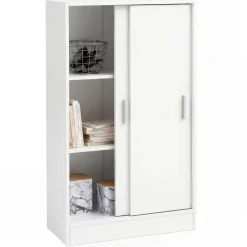 Sideboard 60cm Weiß mit 2 Schiebetüren Aktenschrank Kommode in modernem Design