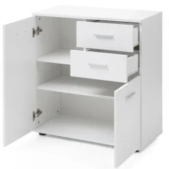 Sideboard 70 cm Weiß mit 2 Türen & 2 Schubladen Kommode Aktenschrank Tiefe 35 cm