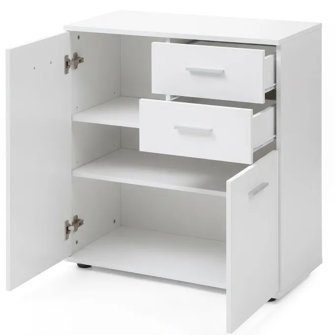 Sideboard 70 cm Weiß mit 2 Türen & 2 Schubladen Kommode Aktenschrank Tiefe 35 cm