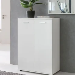 Sideboard 70cm weiß mit 2 Türen und Einlegeböden Kommode für Ordner Aktenschrank modern
