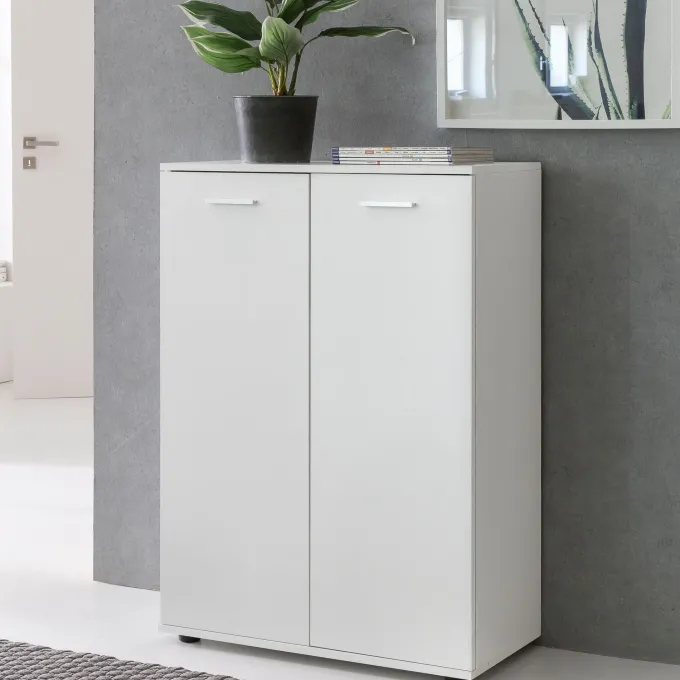 Sideboard 70cm weiß mit 2 Türen und Einlegeböden Kommode für Ordner Aktenschrank modern