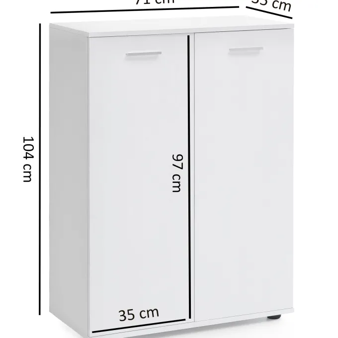Sideboard 70cm weiß mit 2 Türen und Einlegeböden Kommode für Ordner Aktenschrank modern