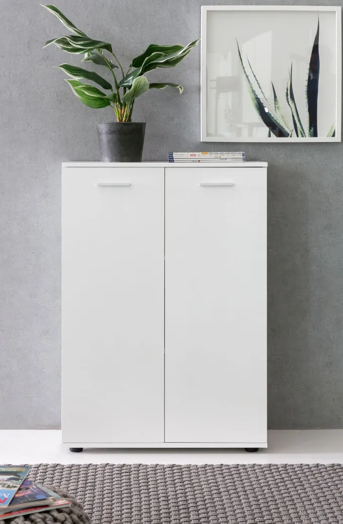 Sideboard 70cm weiß mit 2 Türen und Einlegeböden Kommode für Ordner Aktenschrank modern