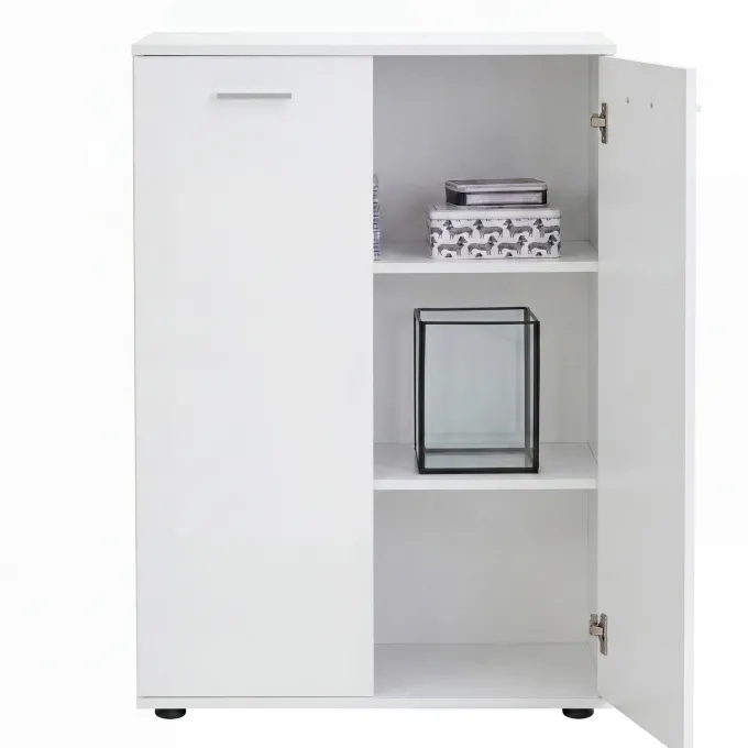 Sideboard 70cm weiß mit 2 Türen und Einlegeböden Kommode für Ordner Aktenschrank modern