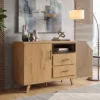 Sideboard Eiche Dekor 116cm Kommode Anrichte Standschrank mit Tür 2 Schubladen