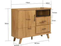 Sideboard Eiche Dekor 116cm Kommode Anrichte Standschrank mit Tür 2 Schubladen