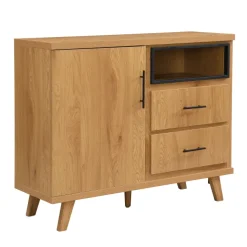 Sideboard Eiche Dekor 116cm Kommode Anrichte Standschrank mit Tür 2 Schubladen