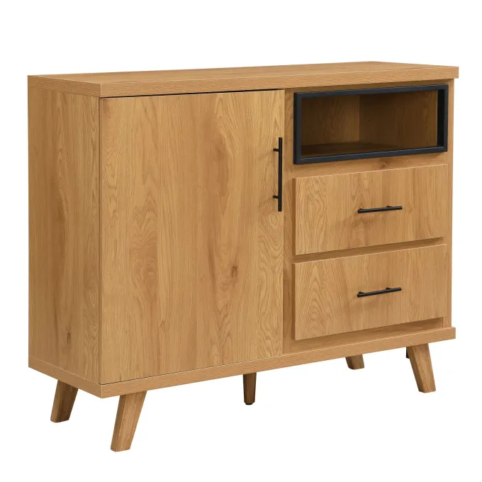 Sideboard Eiche Dekor 116cm Kommode Anrichte Standschrank mit Tür 2 Schubladen