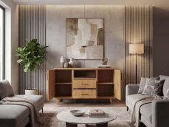 Sideboard Eiche Dekor 150cm Kommode Anrichte Standschrank mit Türen Schubladen