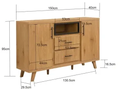 Sideboard Eiche Dekor 150cm Kommode Anrichte Standschrank mit Türen Schubladen