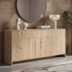 Sideboard Eiche Dekor 155cm Kommode Anrichte Standschrank mit Türen Schubladen
