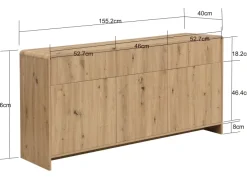 Sideboard Eiche Dekor 155cm Kommode Anrichte Standschrank mit Türen Schubladen