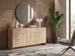 Sideboard Eiche Dekor 155cm Kommode Anrichte Standschrank mit Türen Schubladen